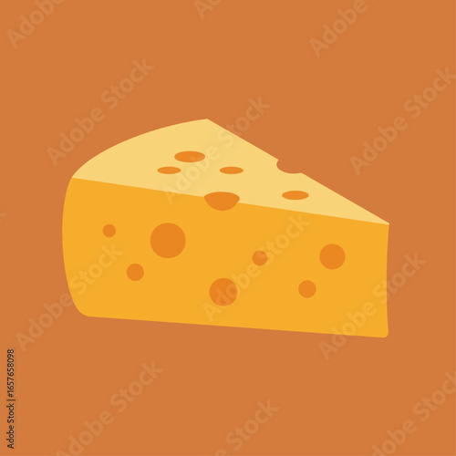 A simple, stylized illustration of a yellow cheese wedge with holes, presented on a solid orange background.