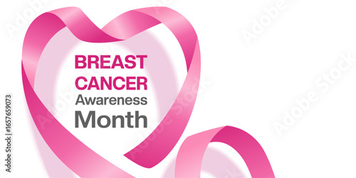 October is Breast Cancer Awareness Month. Ribbon shape heart and area for text. Great for posters, banners and social media. White background.