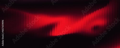 Abstract glowing red wave background with stripes effect in the dark. Wave-striped glass refraction.