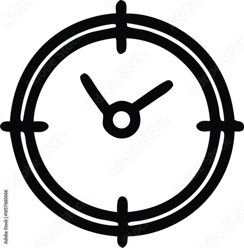 Simple hand drawn clock face with target crosshairs indicating precision and punctuality