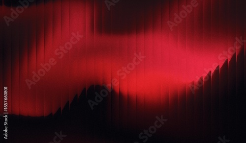 Abstract background of shiny dancing red gradient liquid with striped effect. Wavy striped glass refraction.