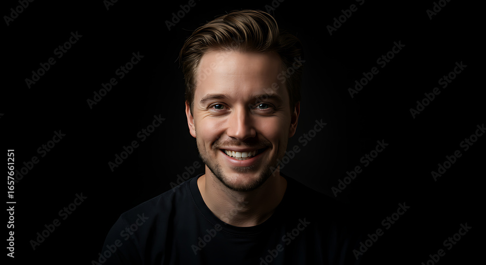 Obraz premium Smiling Man with a Happy Expression on a Dark Background