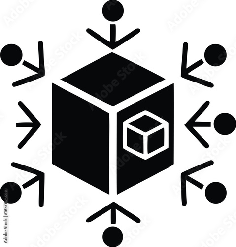 Abstract representation of data aggregation and centralization around a core concept or product