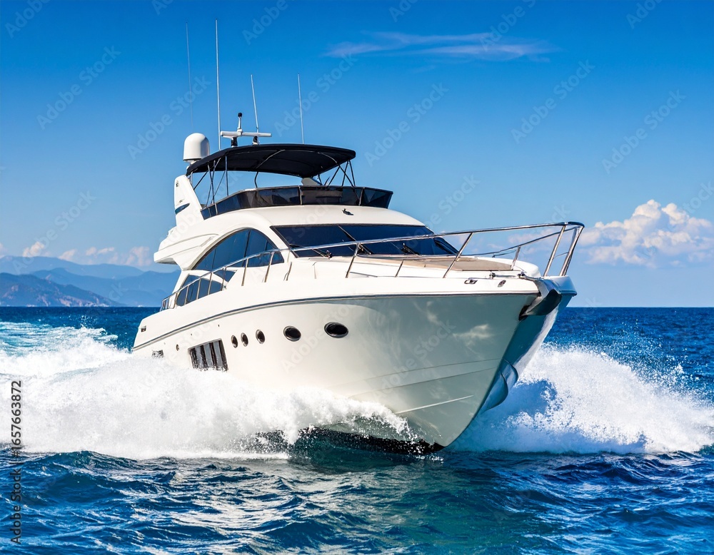 Fototapeta premium Luxury Yacht Cruising the Azure Sea A Glimpse of Opulence