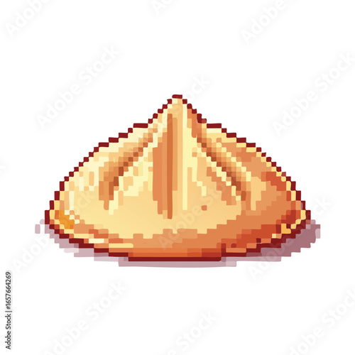 This appetizing traditional chinese bao is presented as a detailed golden pixel art illustration, resting isolated against a bright white background.