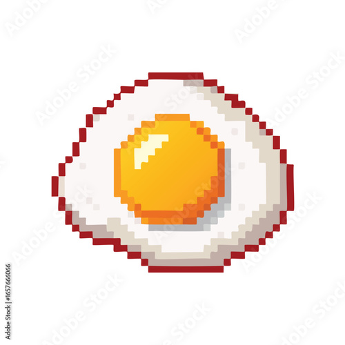 Pixelated illustration of a fried egg with a bright yellow yolk and white albumen.