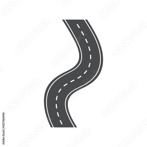 Curving asphalt road vector illustration highway with dashed lines transportation path driving route