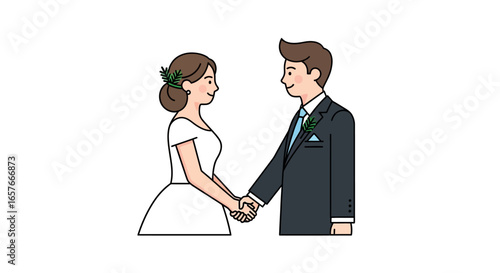Bride and Groom Holding Hands, Celebrating Their Wedding Day in Style