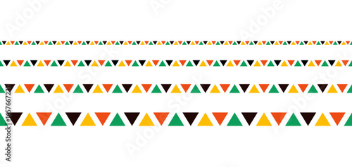 Mexican ethnic line seamless pattern. African ethnic motif border. Triangular color ornament stripe. African ethnic culture ornament. Vector illustration isolated on white background.