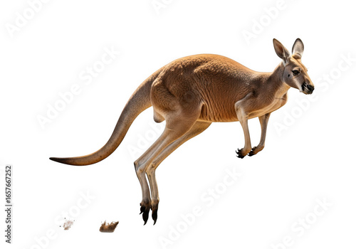 Red kangaroo in mid jump isolated on transparent background
