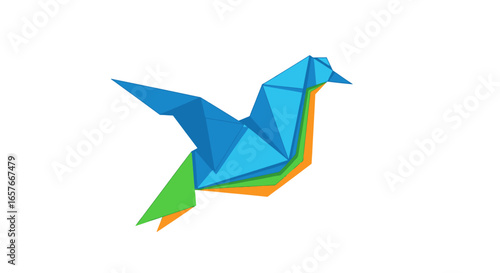 Origami Bird Flying, Colorful Paper Sculpture, Abstract Geometric Design