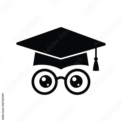 Cute graduation cap and glasses mascot smart student icon academic achievement symbol knowledge concept