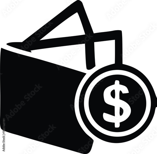 Iconic representation of a wallet overflowing with cash and a prominent dollar coin symbolizing financial wealth