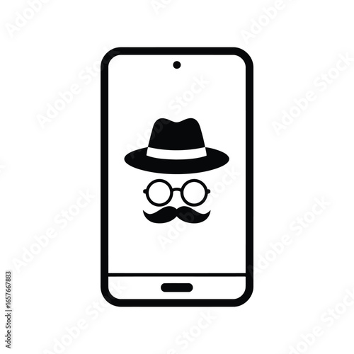 Smartphone screen displays incognito disguise icon privacy protection concept