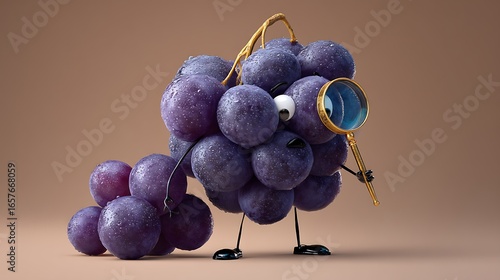 Grape character with magnifying glass a whimsical fruit detective illustration for healthy eating and nutrition concepts