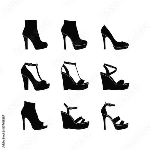 Black high heel shoes collection fashion footwear stylish women s shoes elegant pumps and sandals