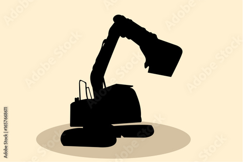 Silhouette of excavator heavy duty equipment. Mining vehicles for excavating soil. Vector illustration.
