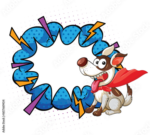 Cartoon Superhero Dog with Comic Speech Bubble