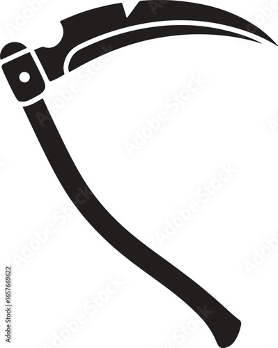 Black silhouette design of a sickle tool icon isolated on white background. vector illustration