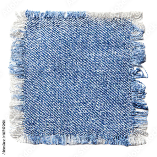 Blue and white denim fabric with frayed edges