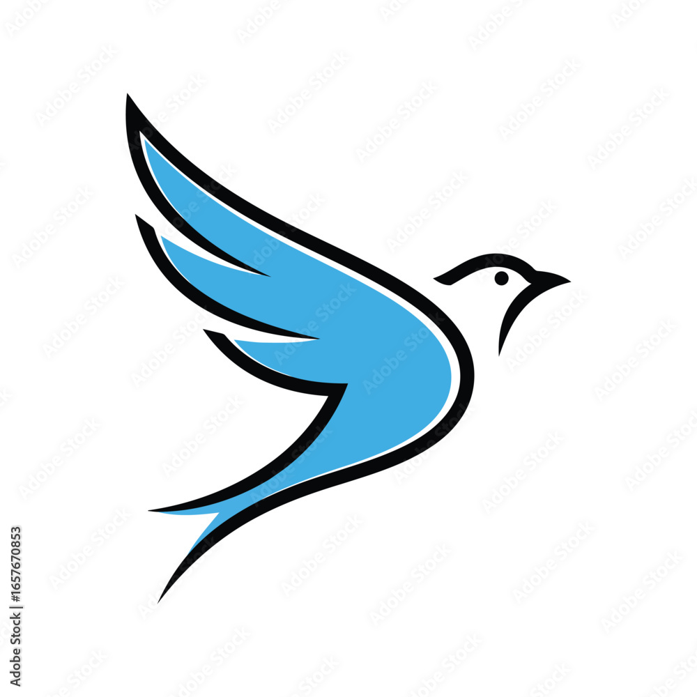 Obraz premium Blue bird flying vector illustration freedom symbol peace icon abstract wing graphic isolated eps