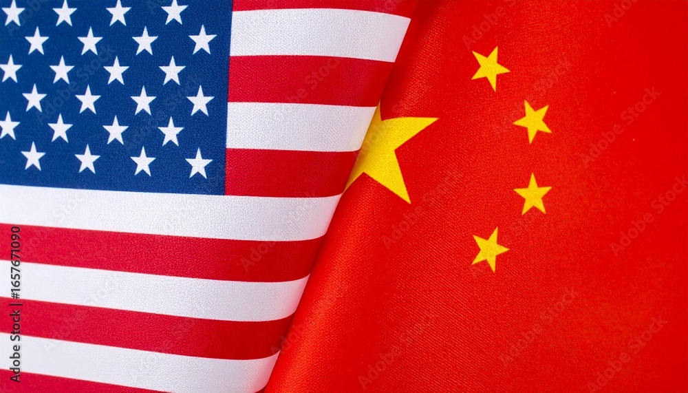 Fototapeta premium USA and China Flags A Symbol of Bilateral Relations and Geopolitical Dynamics