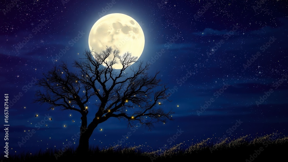 Fototapeta premium Moonlit tree sky