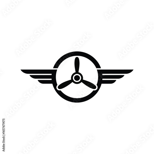 Propeller wing emblem vector illustration aviation badge pilot symbol aircraft icon vintage air travel