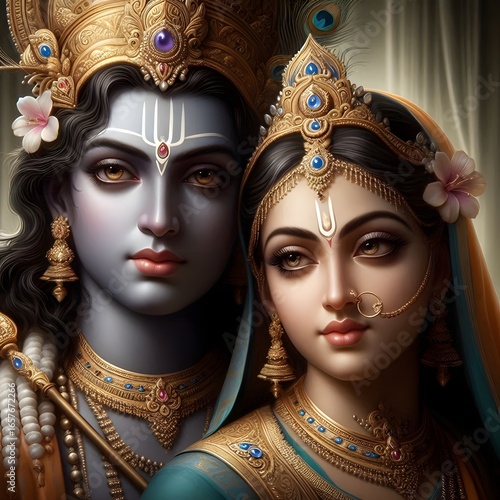 realistic portrait of lord radha and krishna