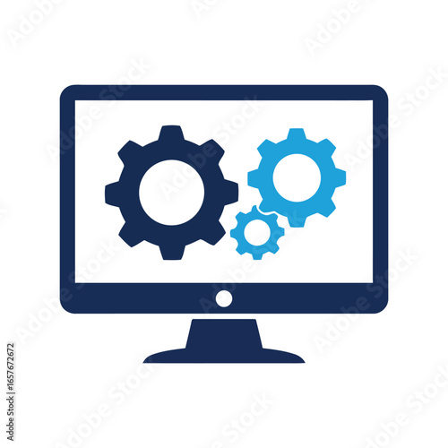 Computer monitor with gears technology engineering digital innovation process mechanics