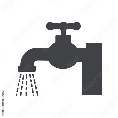 Water faucet icon plumbing fixture tap with running water liquid flow symbol isolated vector graphic