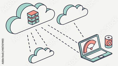 Cloud computing network data transfer speed performance test on laptop and cloud storage servers
