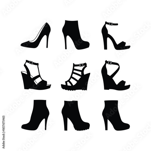 Black silhouette high heel shoe collection fashion footwear variety elegant women s shoes