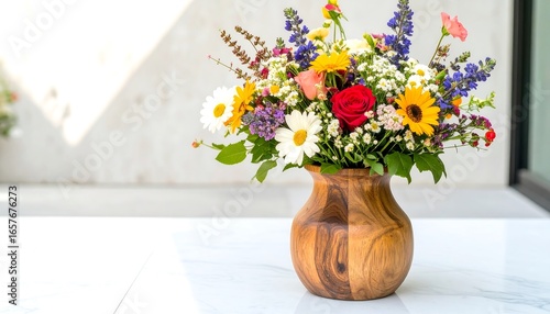 Wallpaper Mural Colorful flower arrangement in wooden vase Torontodigital.ca