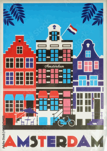 vector illustration of houses in Amsterdam