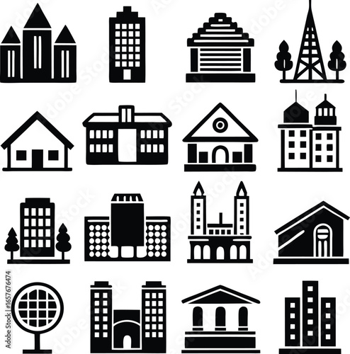 set of city buildings