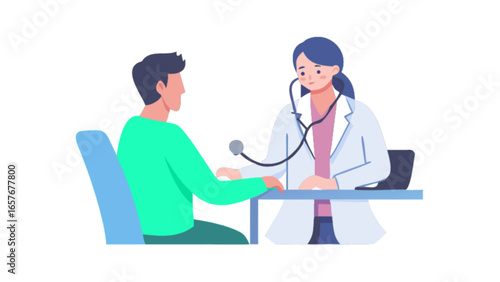 Doctor examining patient healthcare medical checkup consultation treatment and diagnosis illustration vector