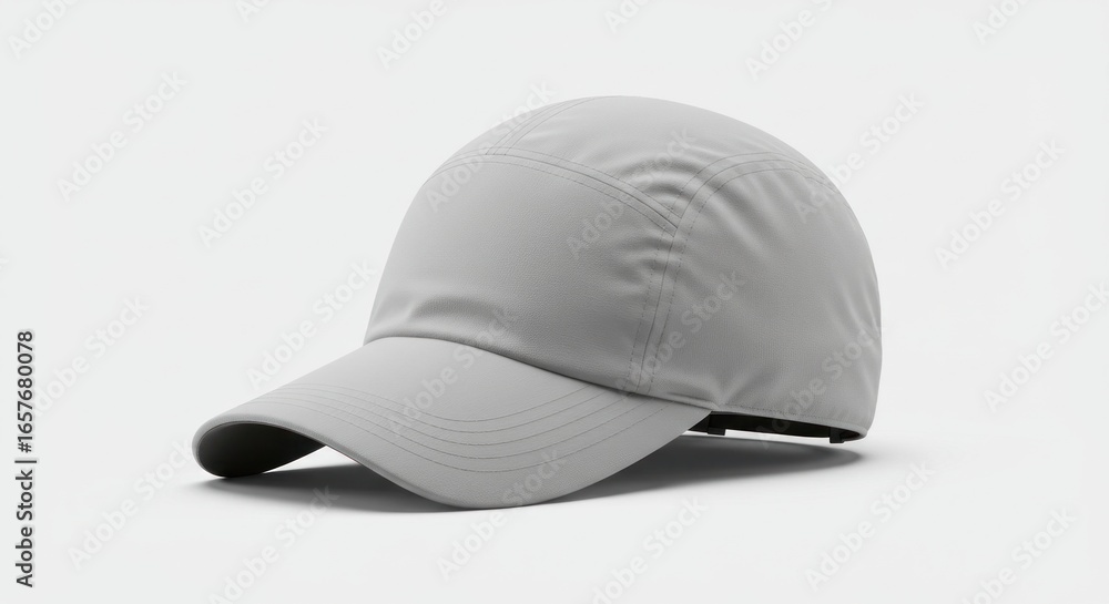 Fototapeta premium A plain grey baseball cap displayed on a white background