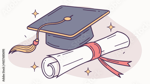 Graduation cap and diploma vector illustration for education achievement and academic success design element