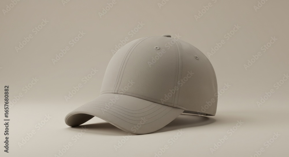 Fototapeta premium A plain grey baseball cap is shown against a neutral background