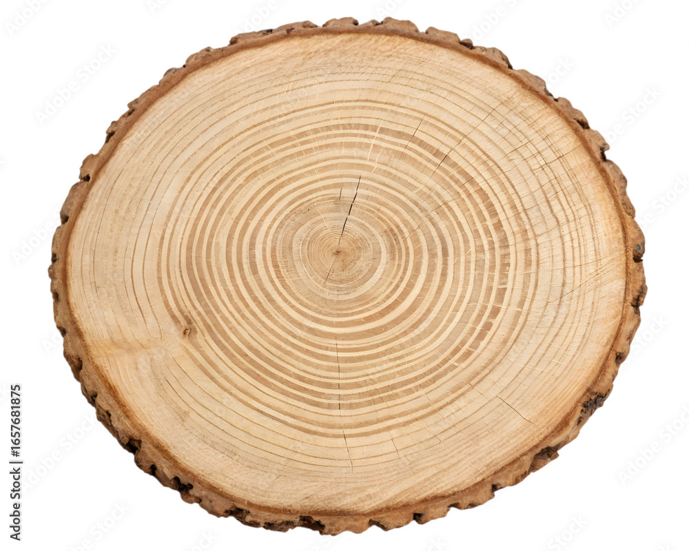 Obraz premium Cross section of a tree trunk showcases growth rings and natural wood grain texture detail