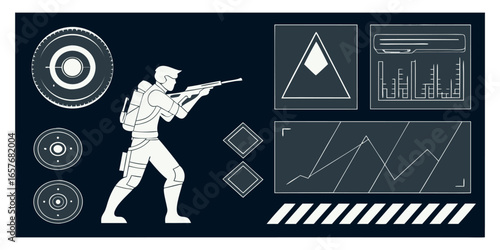 Set of retro futuristic cyber design grids abstract digital shapes and data waves set HUD futuristic blue user interface, dashboard display virtual reality technology screen, target Technology set.