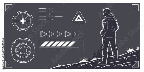 Set of retro futuristic cyber design grids abstract digital shapes and data waves set HUD futuristic blue user interface, dashboard display virtual reality technology screen, target Technology set.