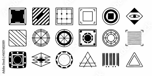 Set of retro futuristic cyber design grids abstract digital shapes and data waves set HUD futuristic blue user interface, dashboard display virtual reality technology screen, target Technology set.