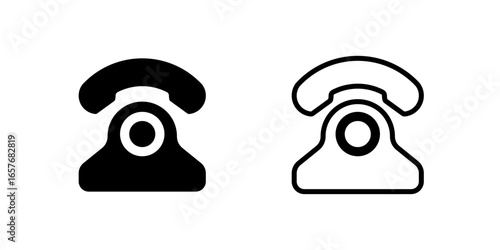 Classic retro telephone icon in black and white. Ideal for contact symbols, call center graphics, communication design, retro projects, and business templates