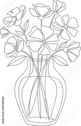Elegant single line drawing of flowers in a vase brings natural beauty