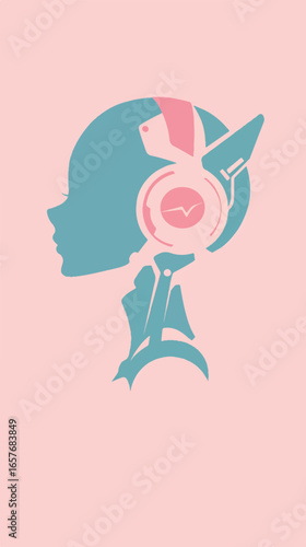 Sound of the Future: An abstract and modern digital art piece, a striking silhouette of a figure listening to music through futuristic headphones, a seamless fusion of style and technology. 