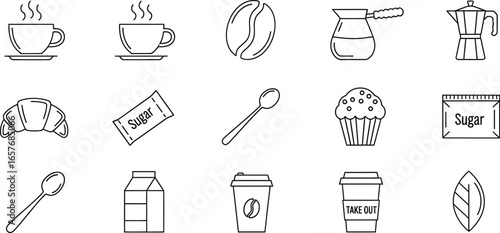 Enjoy delicious coffee and treats with these charming line art icons