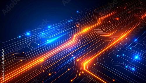 Abstract Circuit Board Glowing Lines Technology Background
