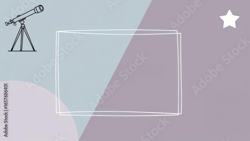 Astronomy Themed Frame for Text with Telescope, Star and Moon Accents on a Pastel Background